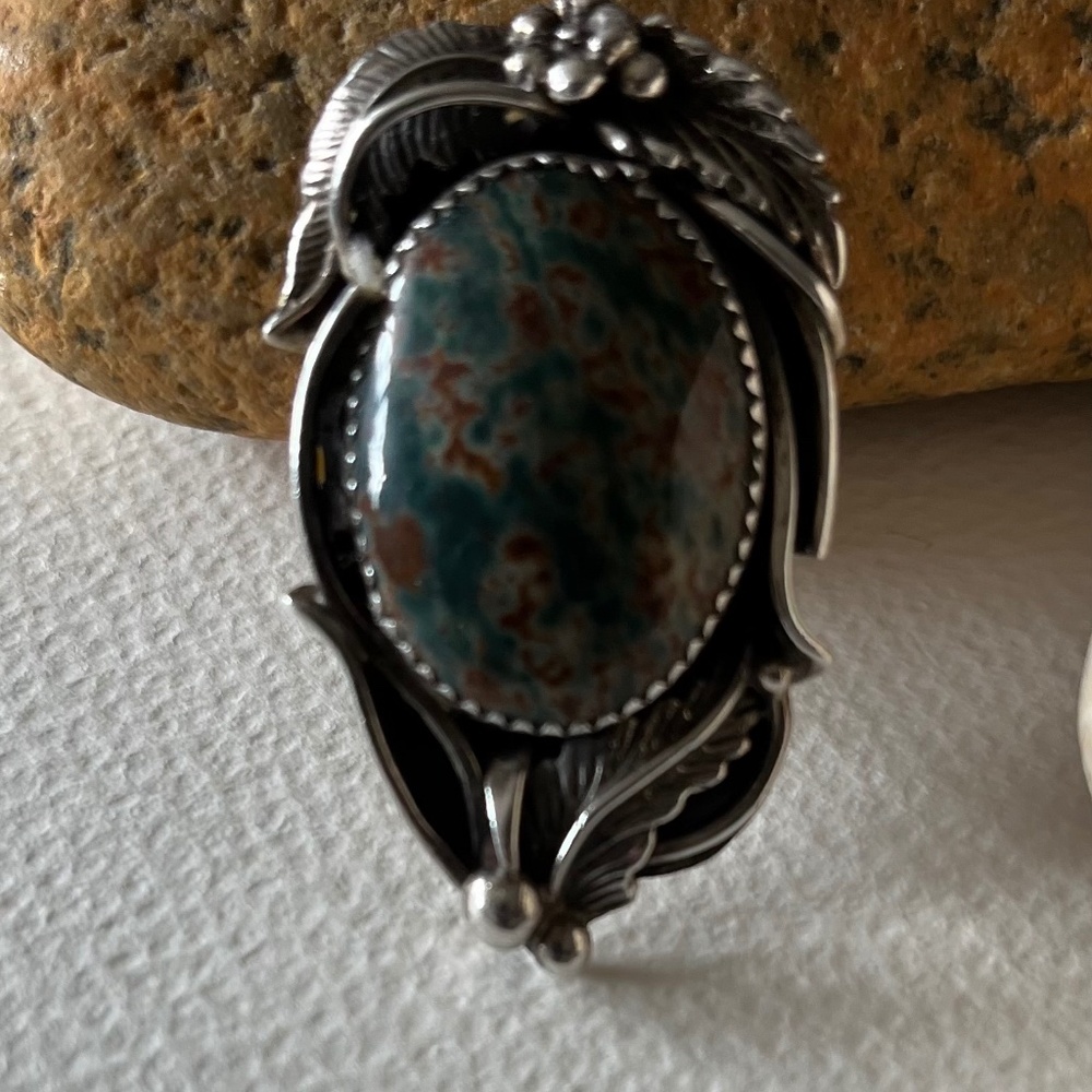 Large Southwest Style Vintage Damele Green  Turquoise Ring